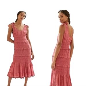 Anthropologie Forever That Girl Smocked Tiered Embroidered Midi Dress - Large